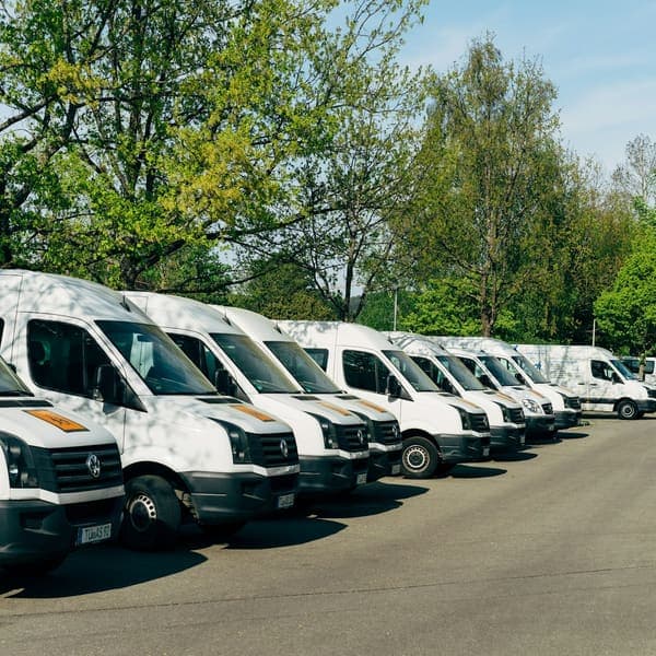 Vehicles parked in a fleet yard