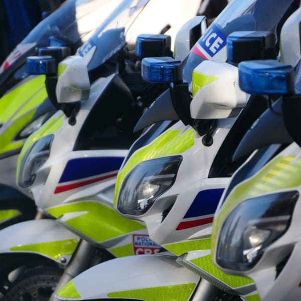 Close-up of police motorcycles at an enforcement checkpoint